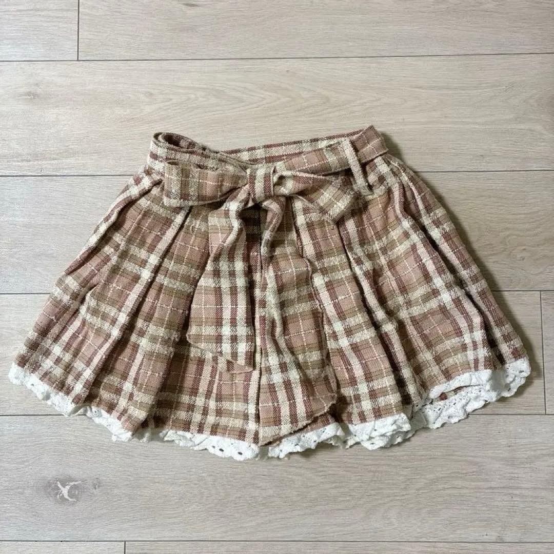 LIZ LISA ピンクブラウン系チェック フレアスカパン