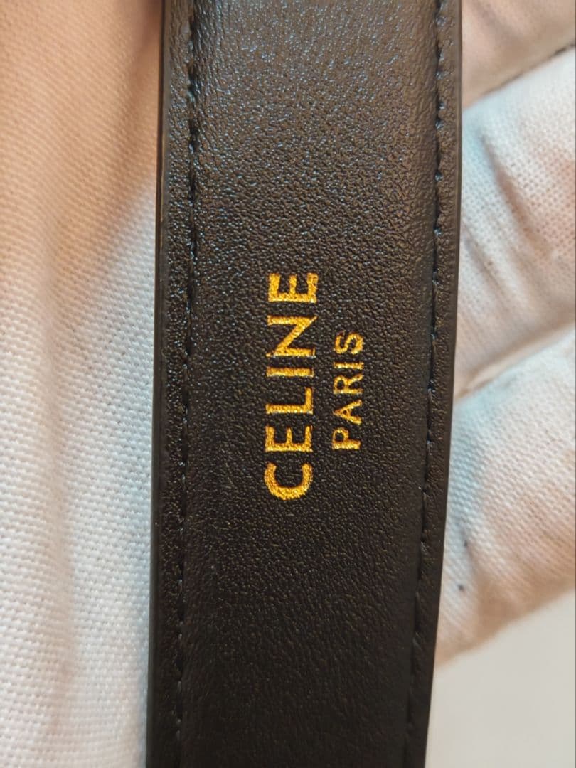 CELINE ブラックレザーベルト ゴールド金具