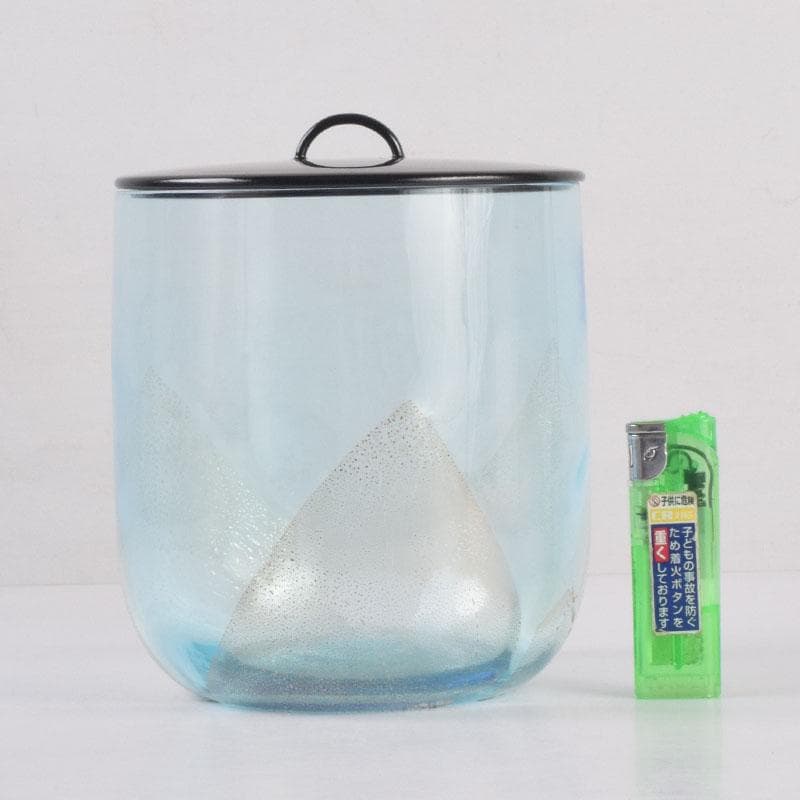 茶道具　水崎長寿作　義山　切箔　水色　水指　蓋裏波車蒔絵　共箱　V　8380