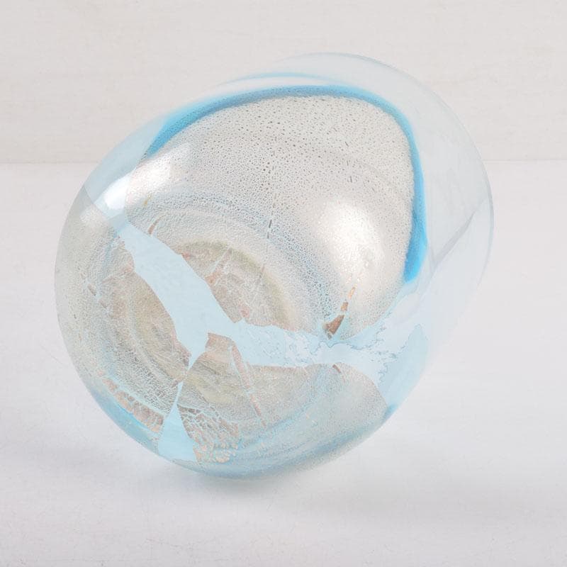 茶道具　水崎長寿作　義山　切箔　水色　水指　蓋裏波車蒔絵　共箱　V　8380