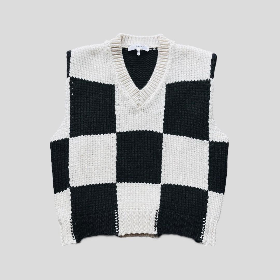 FRAME DENIM 定価6万 市松 チェック ニ　ット ベスト S