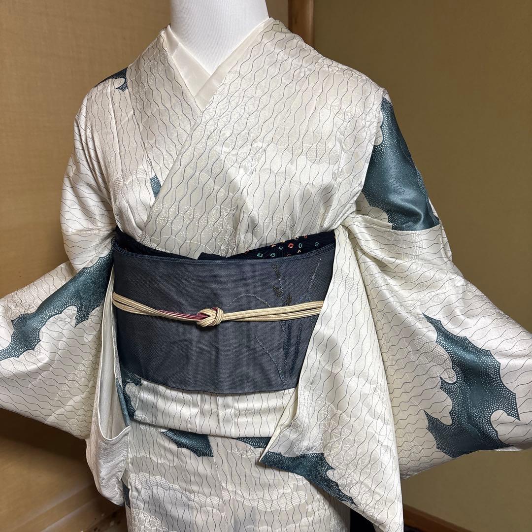 美品　化繊　単衣　江戸小紋　フルセット　４点　身丈168 裄69