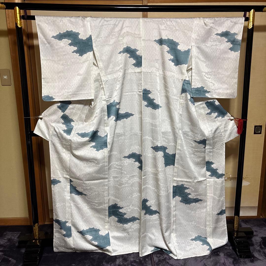 美品　化繊　単衣　江戸小紋　フルセット　４点　身丈168 裄69