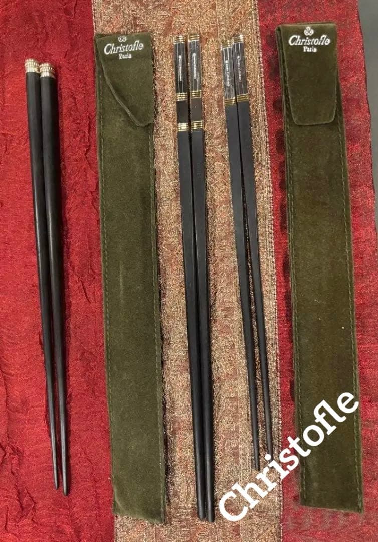新品未使用　christofle 夫婦箸 2組と菜箸の３組セット　専用ケース付き