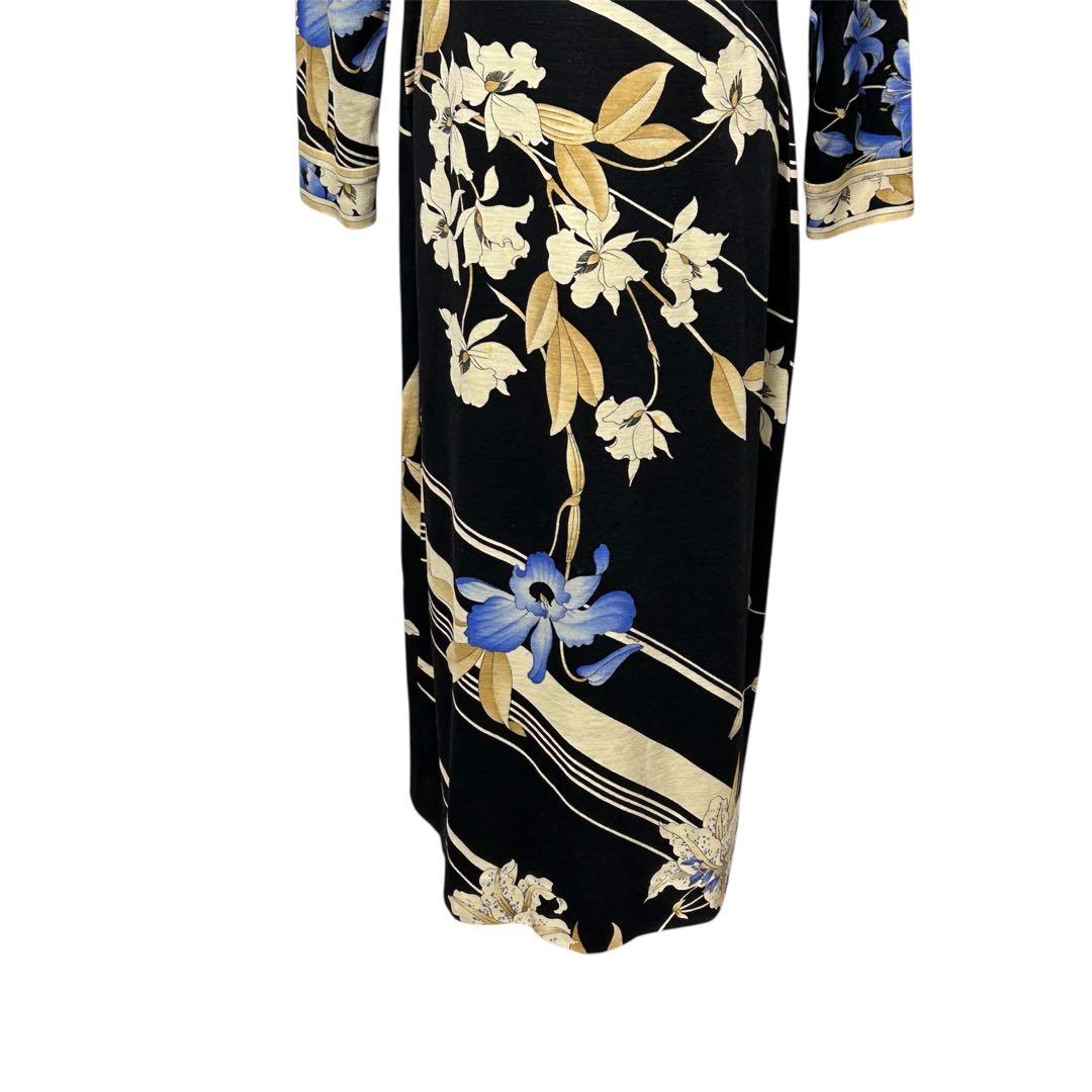 レオナール ウール100％ タートルネック ニット 花柄 ロングワンピース 黒