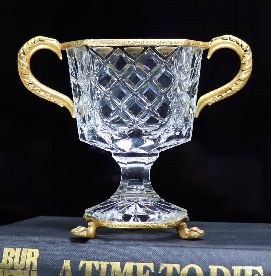 オールド・バカラ 1880年頃 ブロンズ装飾耳付獅子脚花瓶 小物入れディアマン