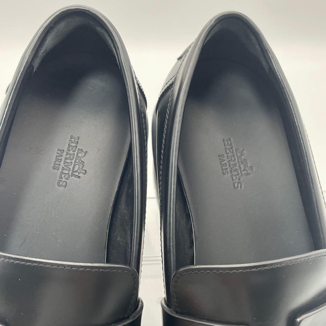 HERMES エルメス　ローファー　モカシン　ブラック　クロ　レザー