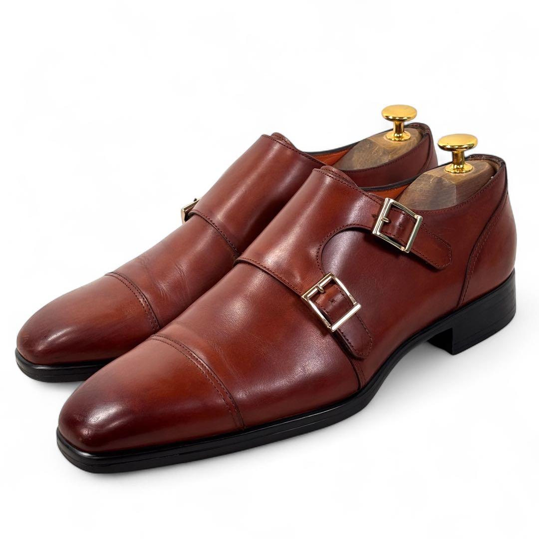 高級 サントーニ 6 25 レザー ビジネスシューズ ダブルモンク ブラウン