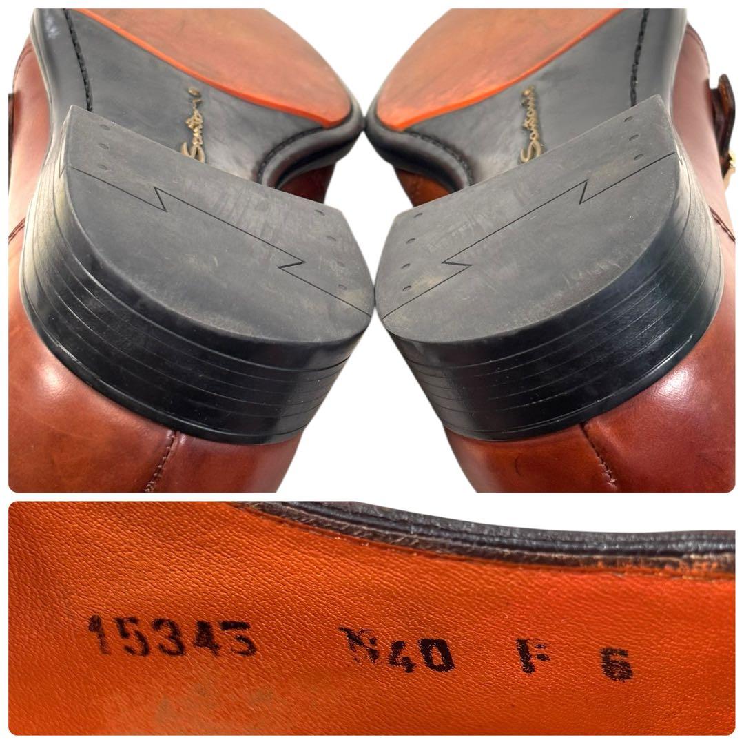 高級 サントーニ 6 25 レザー ビジネスシューズ ダブルモンク ブラウン