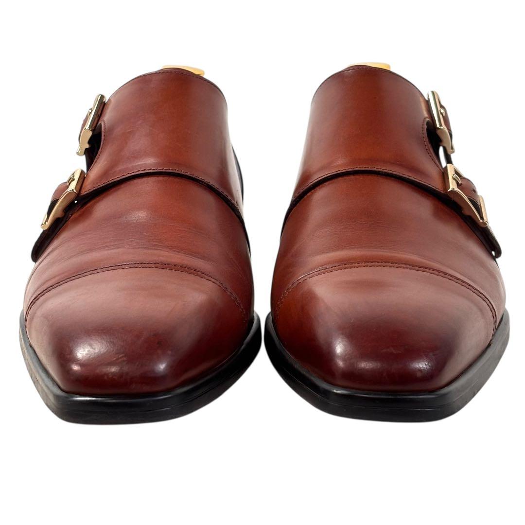 高級 サントーニ 6 25 レザー ビジネスシューズ ダブルモンク ブラウン