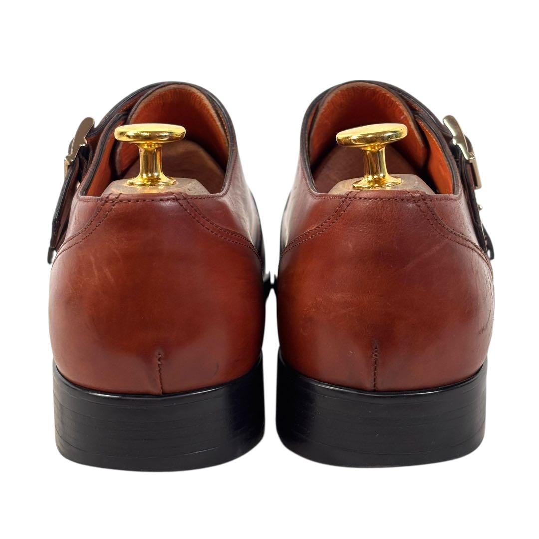 高級 サントーニ 6 25 レザー ビジネスシューズ ダブルモンク ブラウン