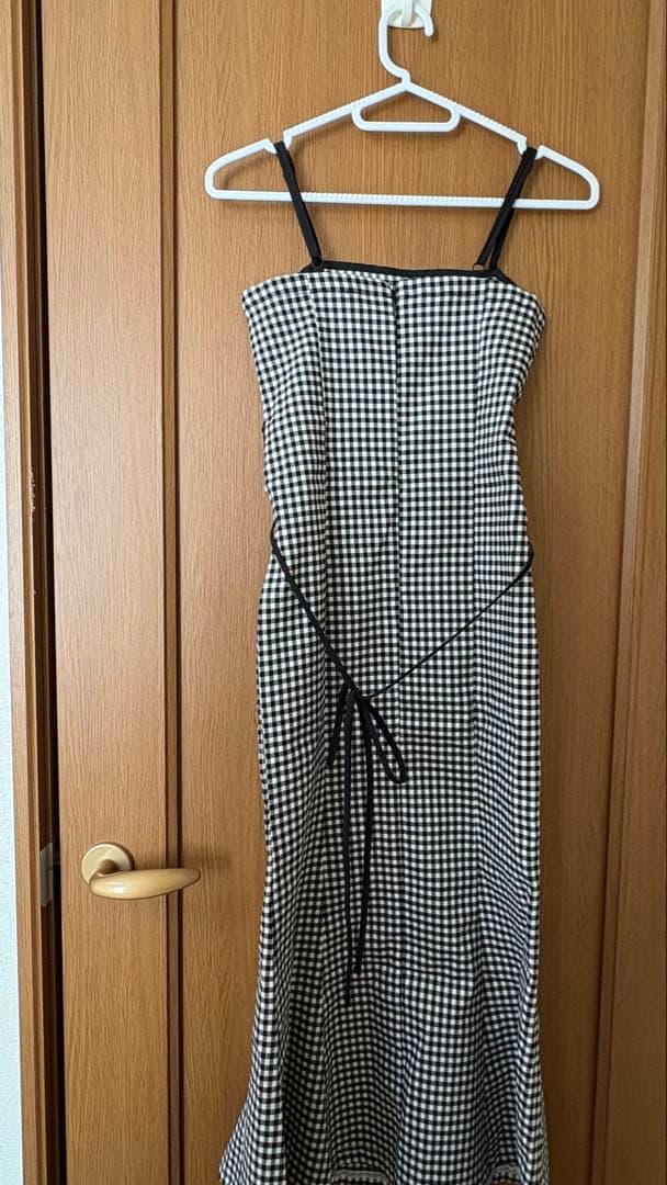 ぬるま湯　シャギーボレロsetギンガムチェックロングワンピ