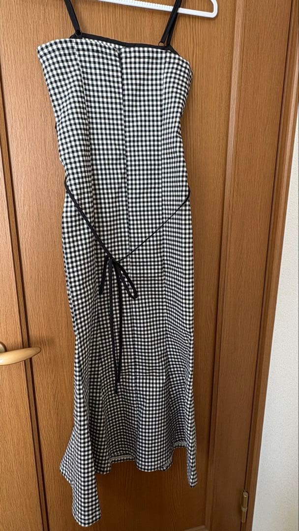 ぬるま湯　シャギーボレロsetギンガムチェックロングワンピ