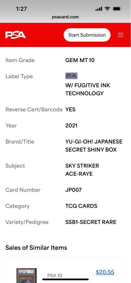 【PSA10:鑑定49枚】閃刀姫－レイ 通常絵　遊戯王