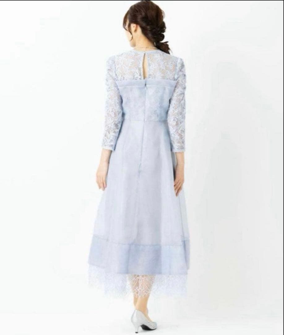 新品✨SNIDEL　ボリュームフレアレースドッキングドレス　結婚式　ライトブルー