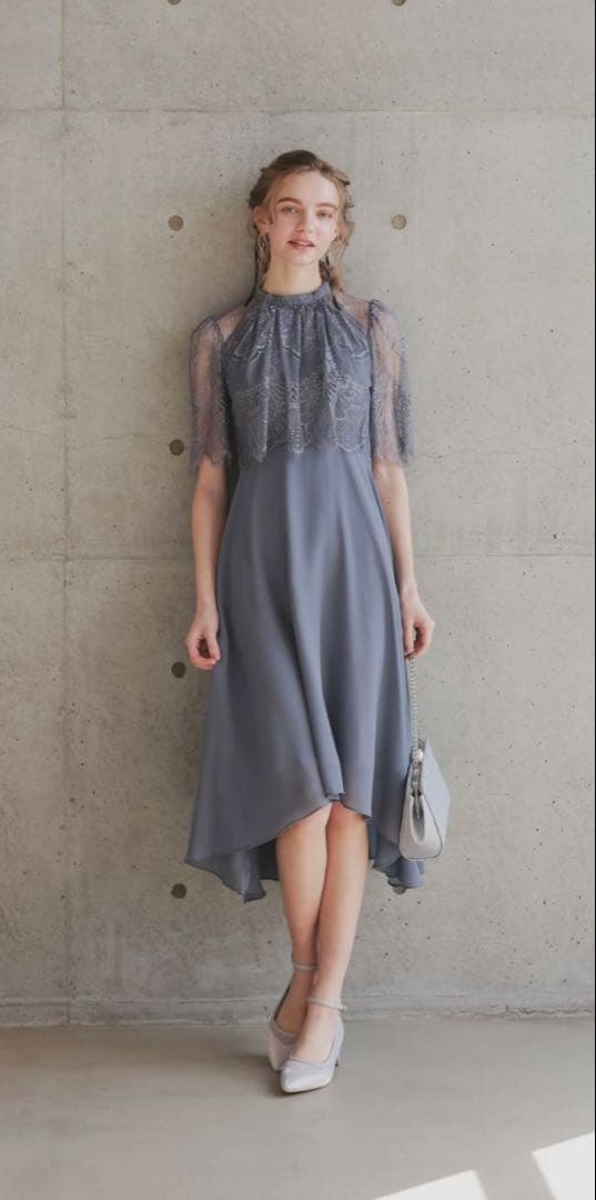 DorryDoll プチハイネックフレアレーススリーブフィッシュテールワンピース