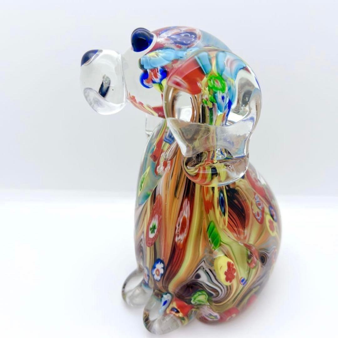 【希少】ヴェネチアンガラス ミルフィオリ 犬 置物 ムラーノガラス オブジェ