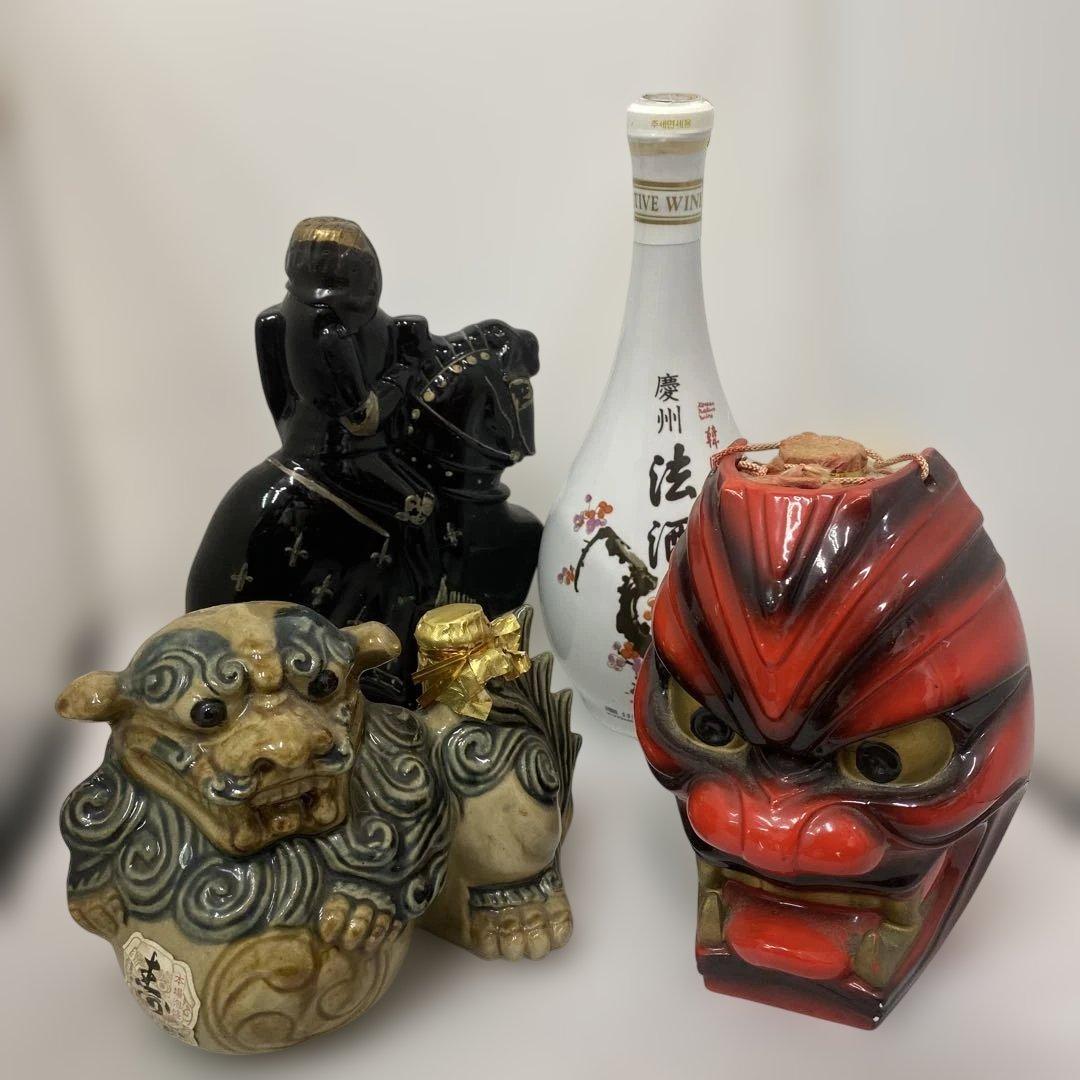 4 セットお酒シーサー酒器慶州法酒ARMAGNAC CASTAGNON 鬼の置物