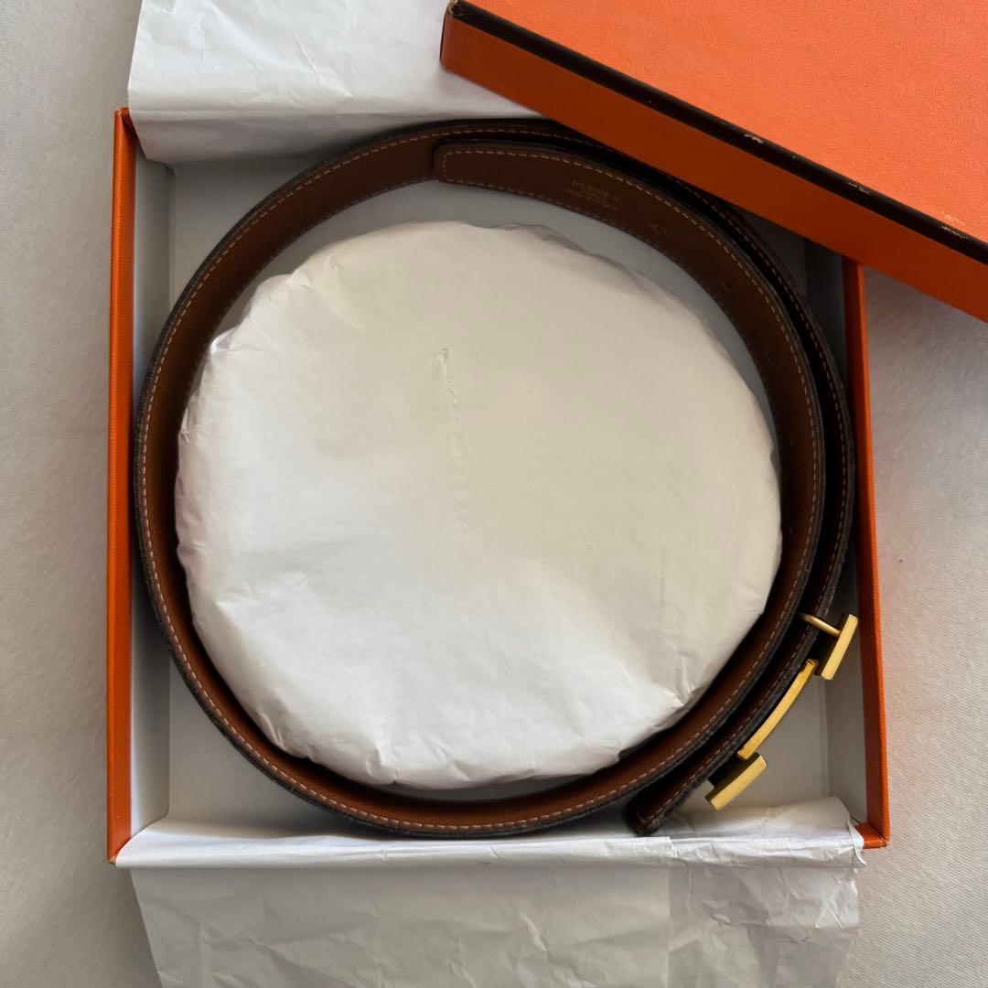 HERMES ブラックレザーベルト H型バックル　美品