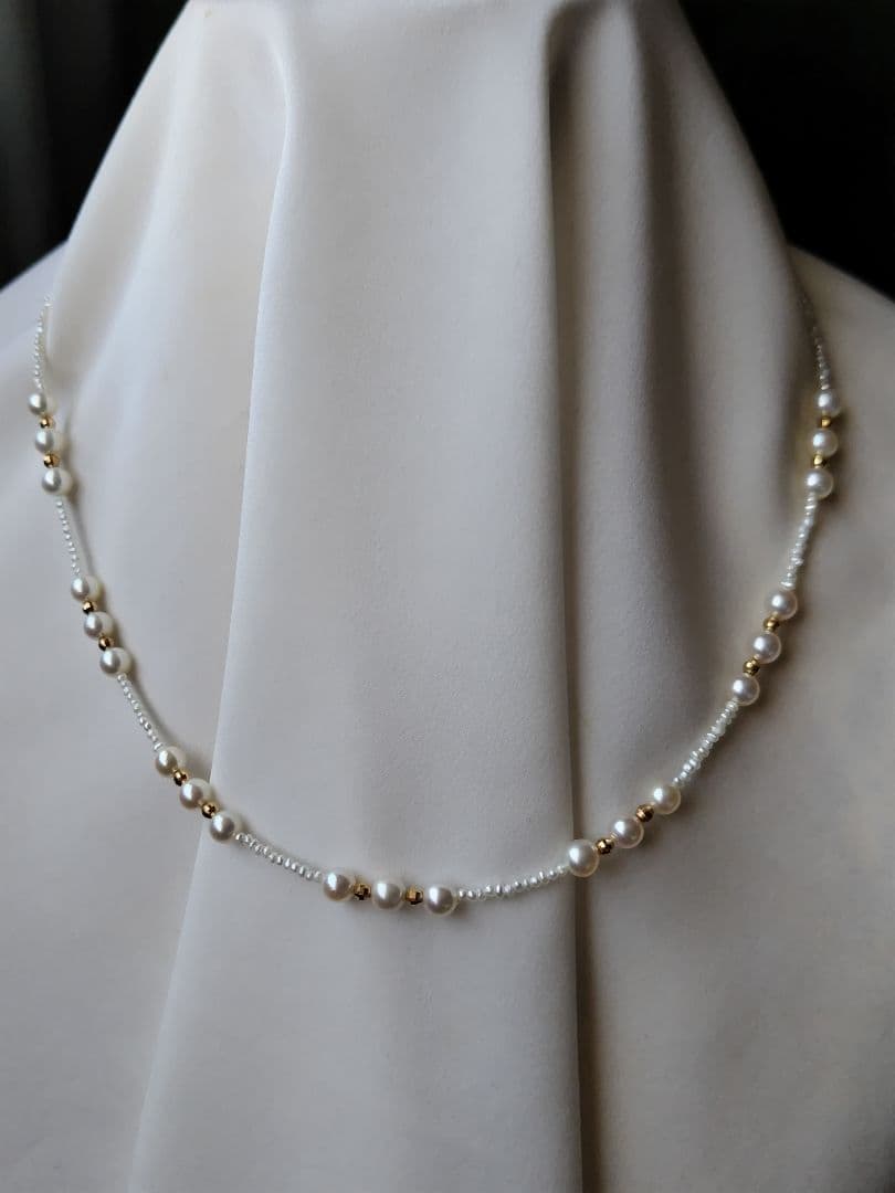 K18 アコヤ真珠ベビーパール、あこや砂芥子パールの、ネックレス