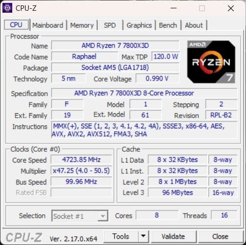 CPU AMD Ryzen 7 7800X3D