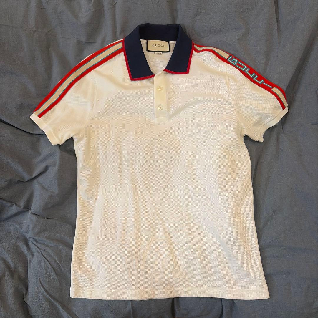 GUCCI ホワイト ポロシャツ ストライプ