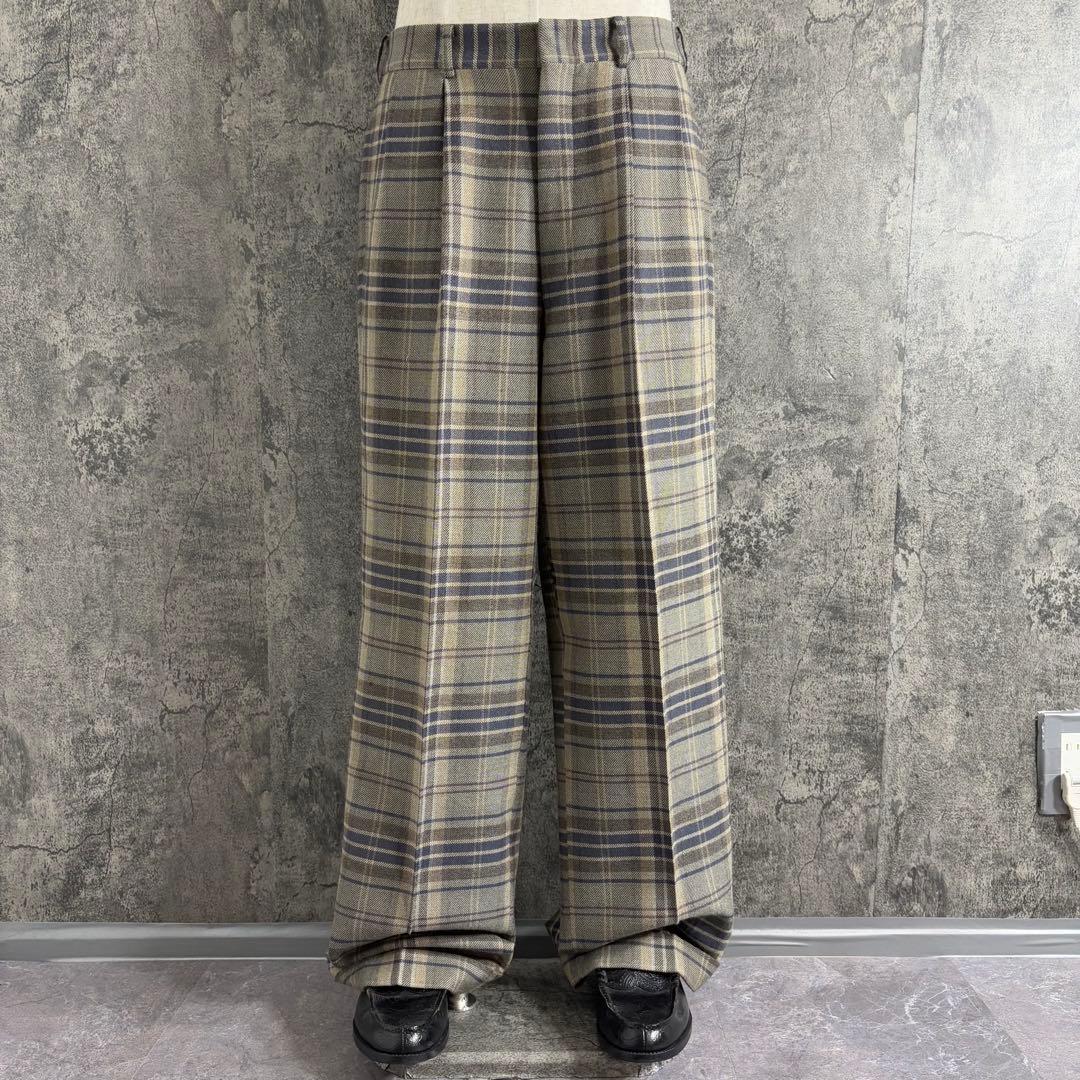 パンツ 90s Vintage wide check slacks wool gray