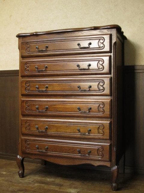 ルーマニア製 オーク材 猫脚 クラシック 6ドロアー 彫刻 チェスト/整理タンス