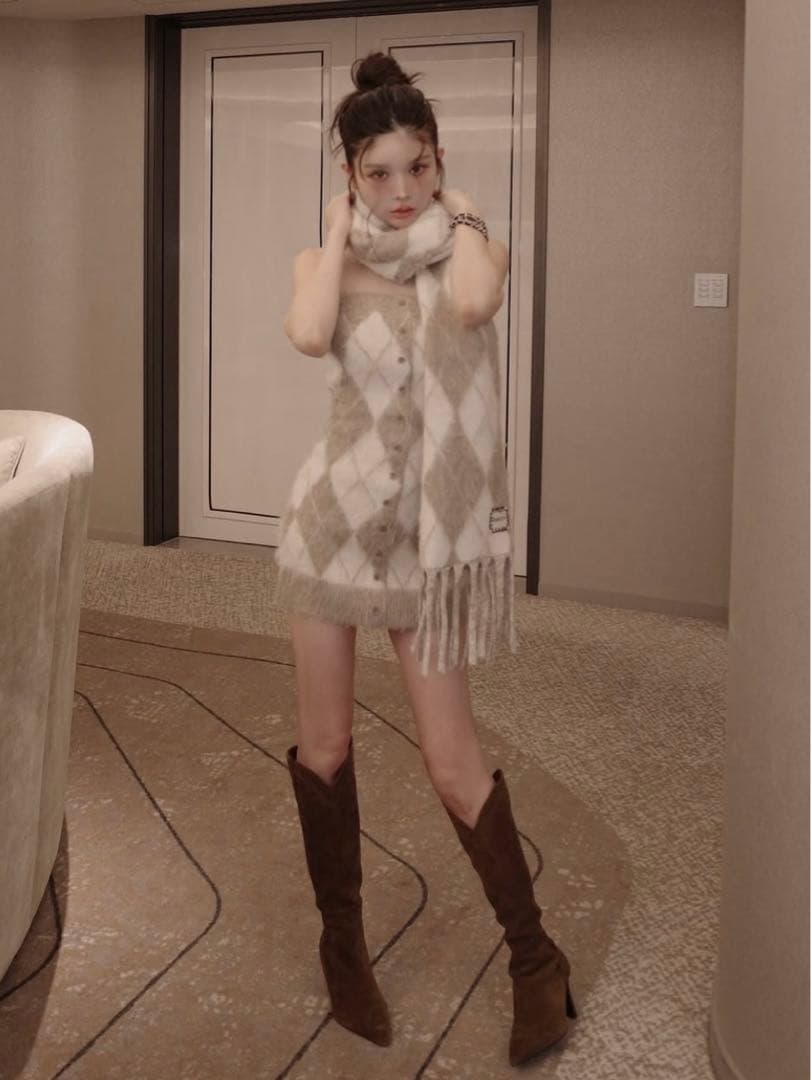 新品・未開封♡Darich♡アーガイルニットアンサンブル　(BEG・Free)