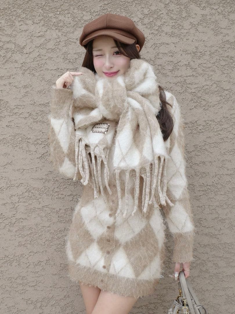 新品・未開封♡Darich♡アーガイルニットアンサンブル　(BEG・Free)