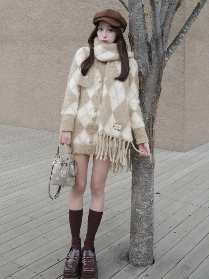 新品・未開封♡Darich♡アーガイルニットアンサンブル　(BEG・Free)