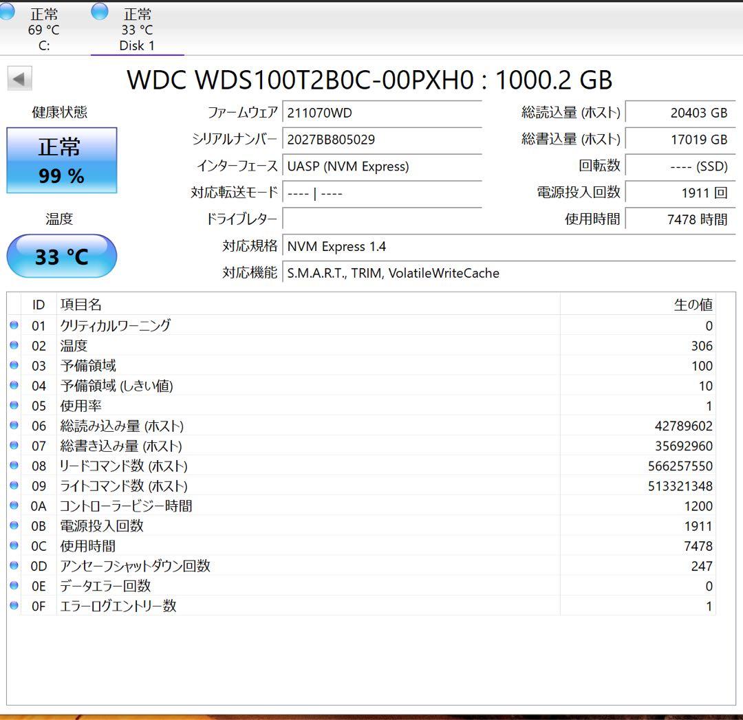 内蔵型SSD WD Blue SN550 1TB NVMe M.2 SSD
