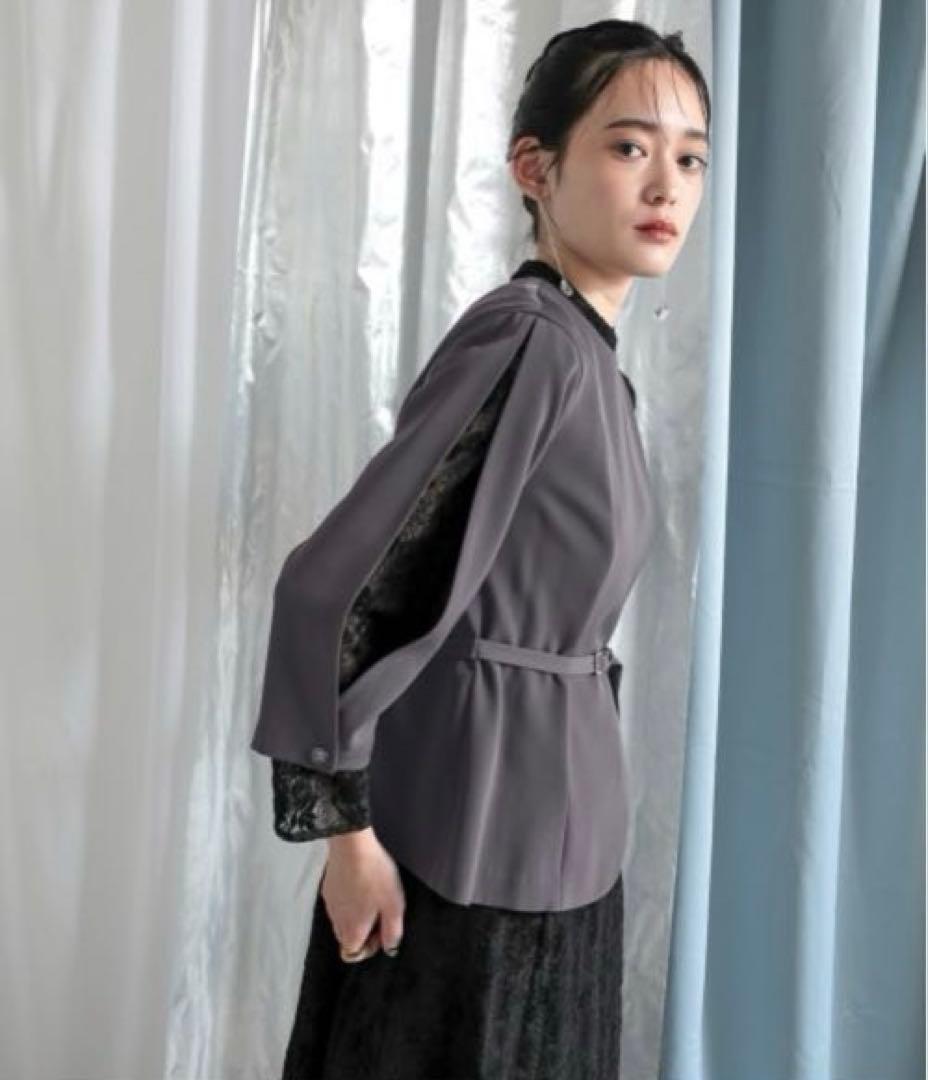 美品Callarusカラルス3L大きいイサイズ 異素材切替アシメワンピース結婚式