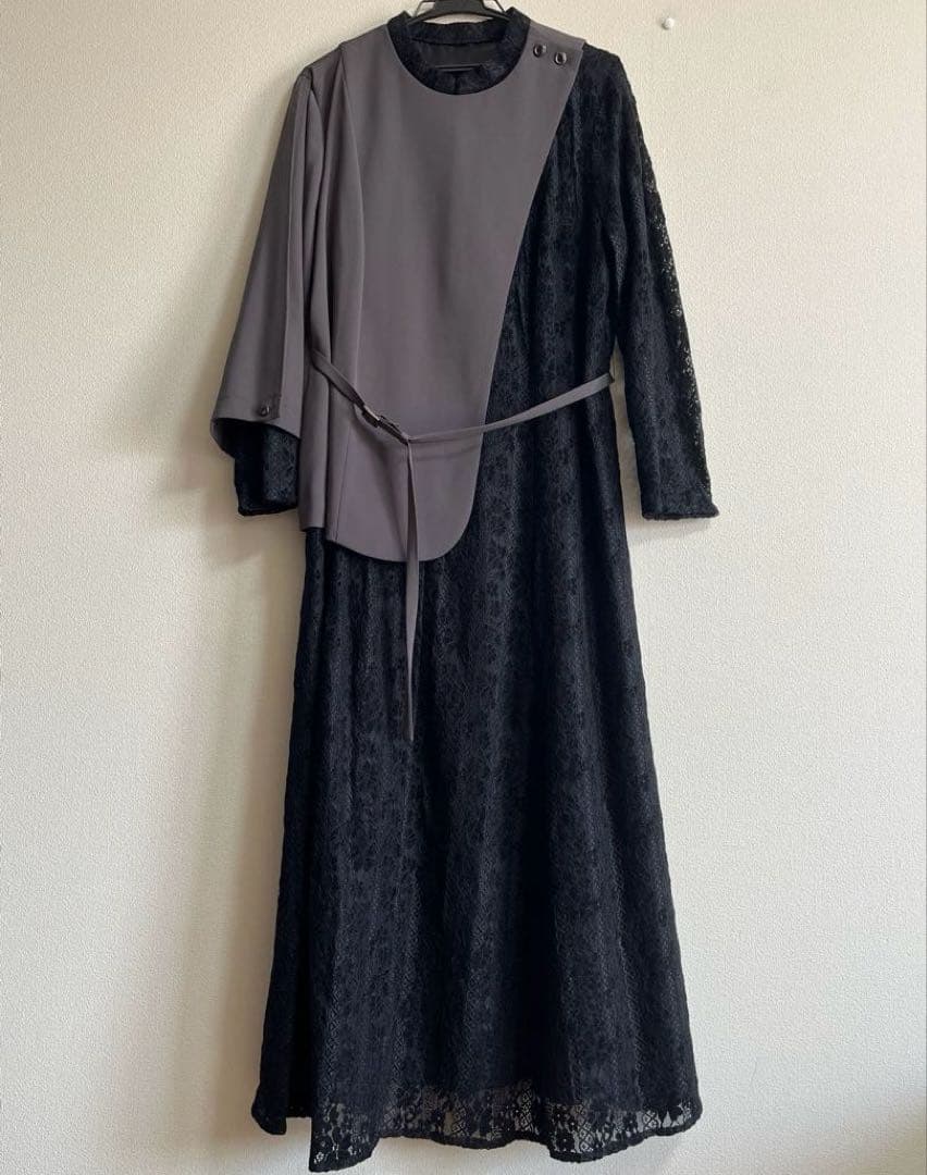 美品Callarusカラルス3L大きいイサイズ 異素材切替アシメワンピース結婚式