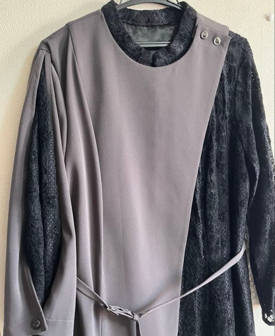 美品Callarusカラルス3L大きいイサイズ 異素材切替アシメワンピース結婚式