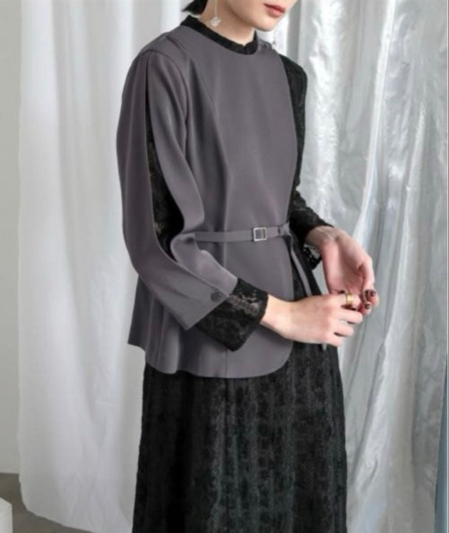 美品Callarusカラルス3L大きいイサイズ 異素材切替アシメワンピース結婚式