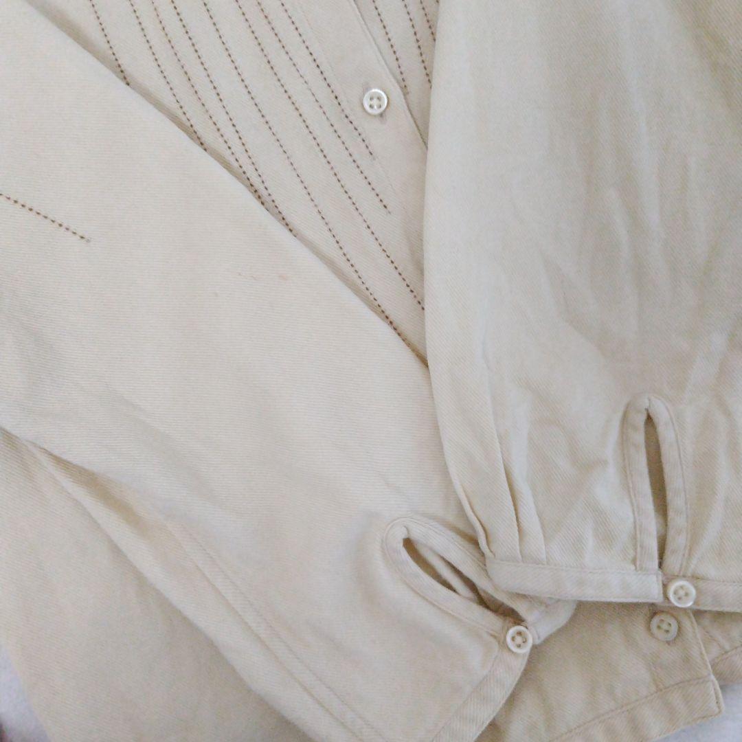 ミナペルホネン　コットンシャツ　ライン　カットワーク刺繍　キナリ　オフホワイト