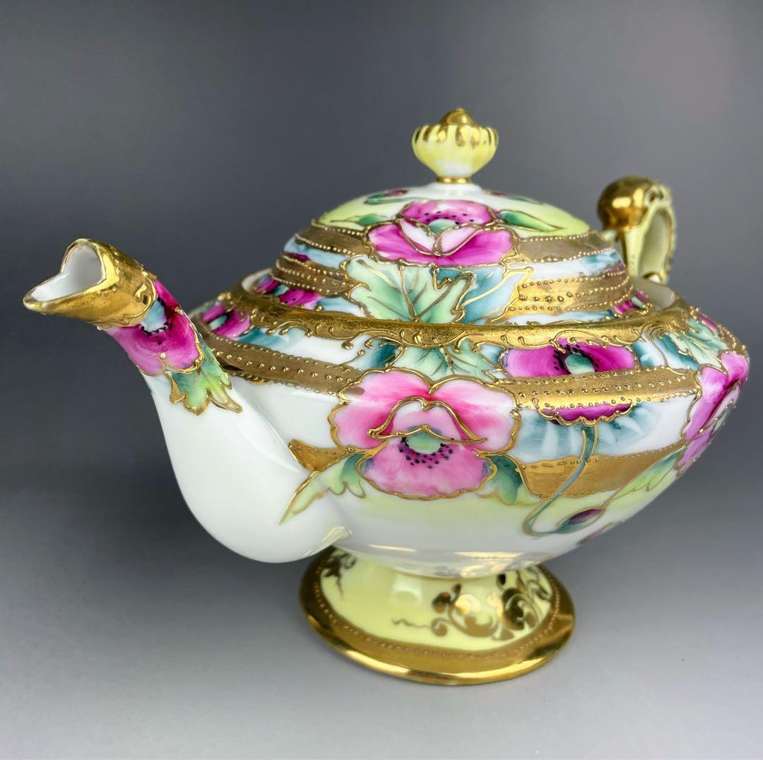 【大き目】オールドノリタケ 花紋 ティーポット アールヌーボー アールデコ