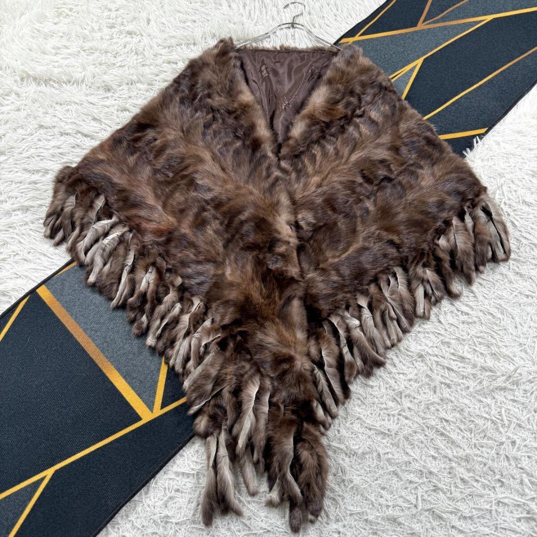 極美品 ロシアンセーブル ショール リアルファー 大判 毛並み◎なめし柔らか