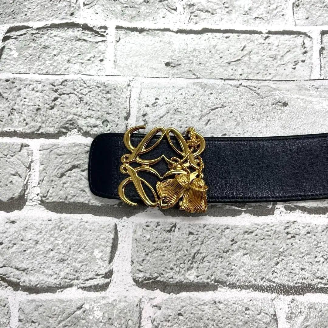 希少袋付き✨ロエベ ベルト アナグラム タッセルモチーフ 幅広 本革 75サイズ