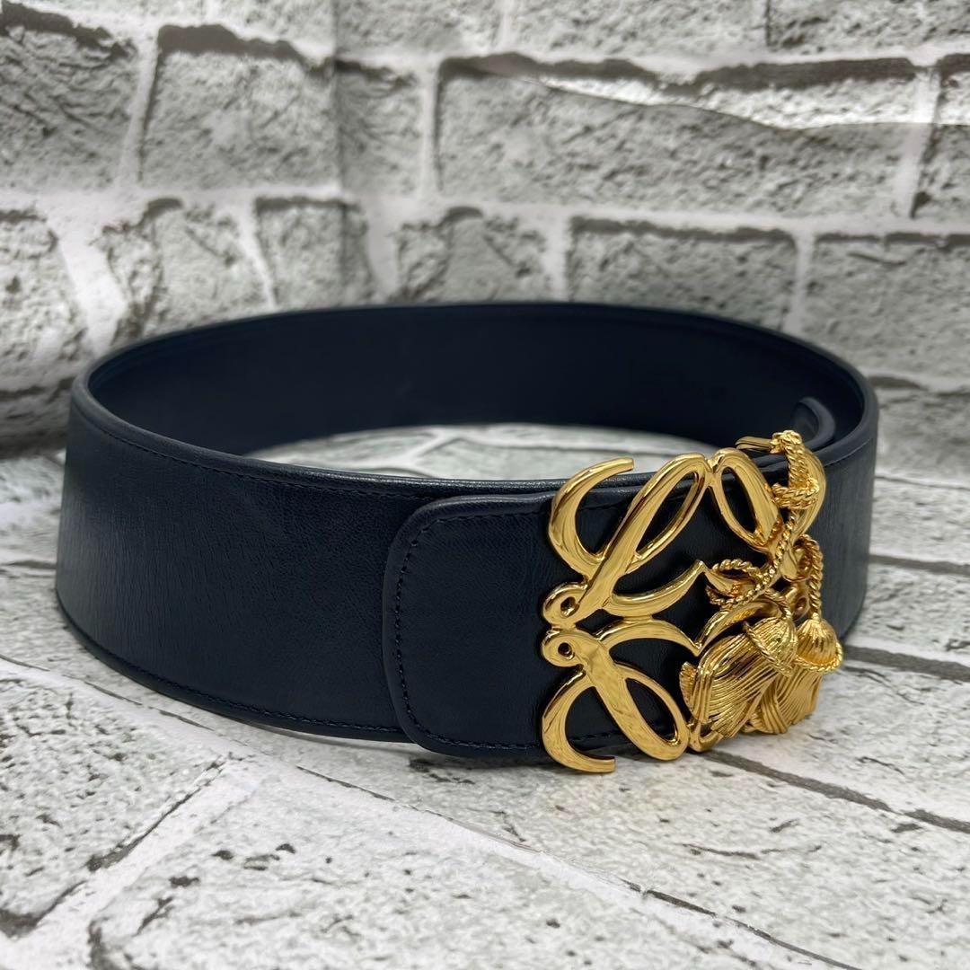 希少袋付き✨ロエベ ベルト アナグラム タッセルモチーフ 幅広 本革 75サイズ