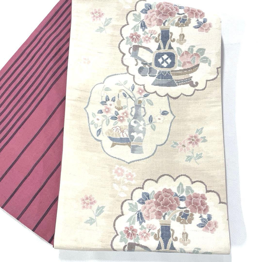 専用帯5874 4705 二点セット ●高級 正絹 小千谷紬 両面全通