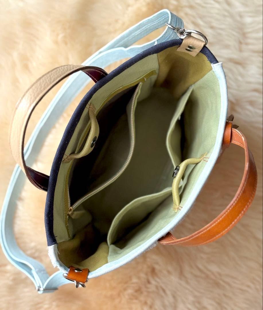 (手づくり)\"海の見える街\"ショルダートートバッグ刺繍アップリケ