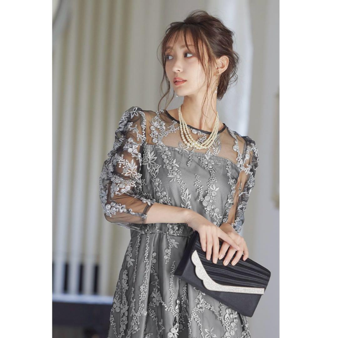 niana 刺繍レース　バックリボン　パーティドレス　同窓会　二次会　結婚式