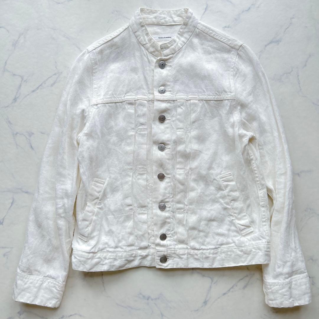 Hands　of　creation リネン デニムスタンドカラーGジャン 白