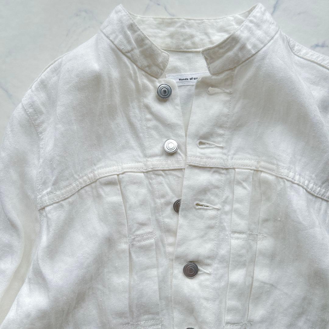 Hands　of　creation リネン デニムスタンドカラーGジャン 白