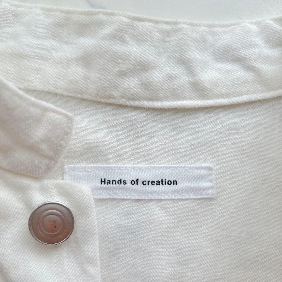 Hands　of　creation リネン デニムスタンドカラーGジャン 白