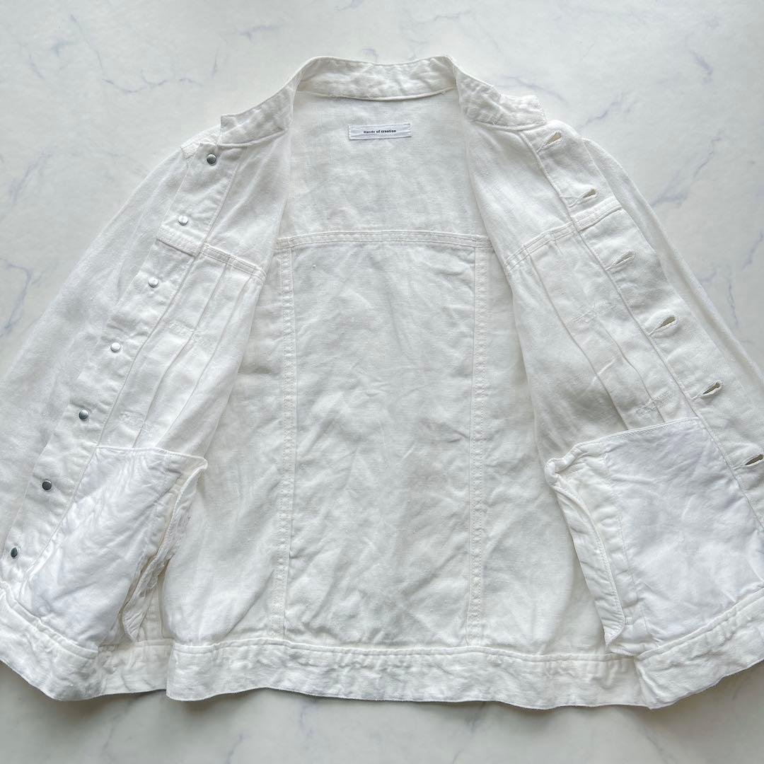 Hands　of　creation リネン デニムスタンドカラーGジャン 白