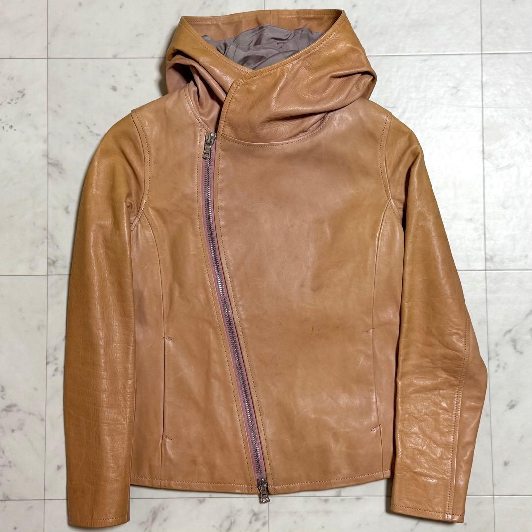 イサムカタヤマ バックラッシュ ライダースジャケット フード付き 馬革