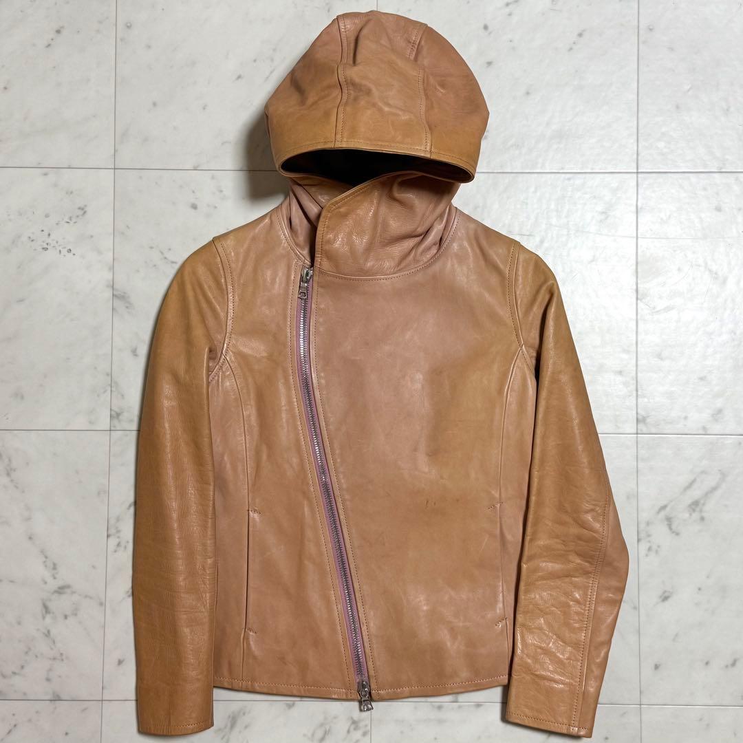 イサムカタヤマ バックラッシュ ライダースジャケット フード付き 馬革